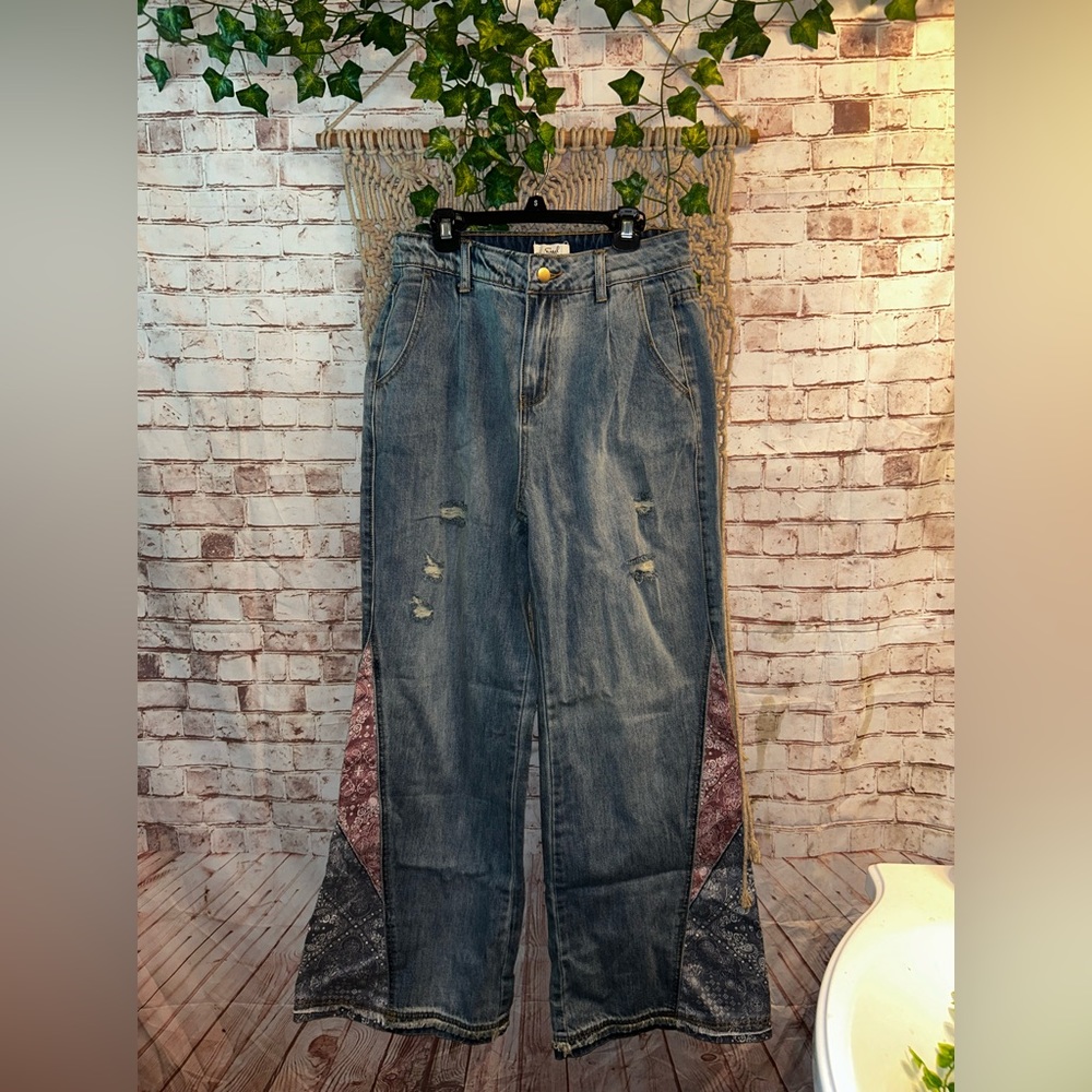 patchwork flare jeans